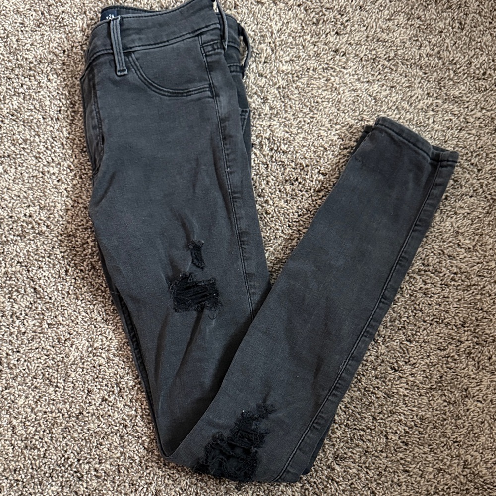 Hollister Women's Charcoal Distressed Skinny Jeans